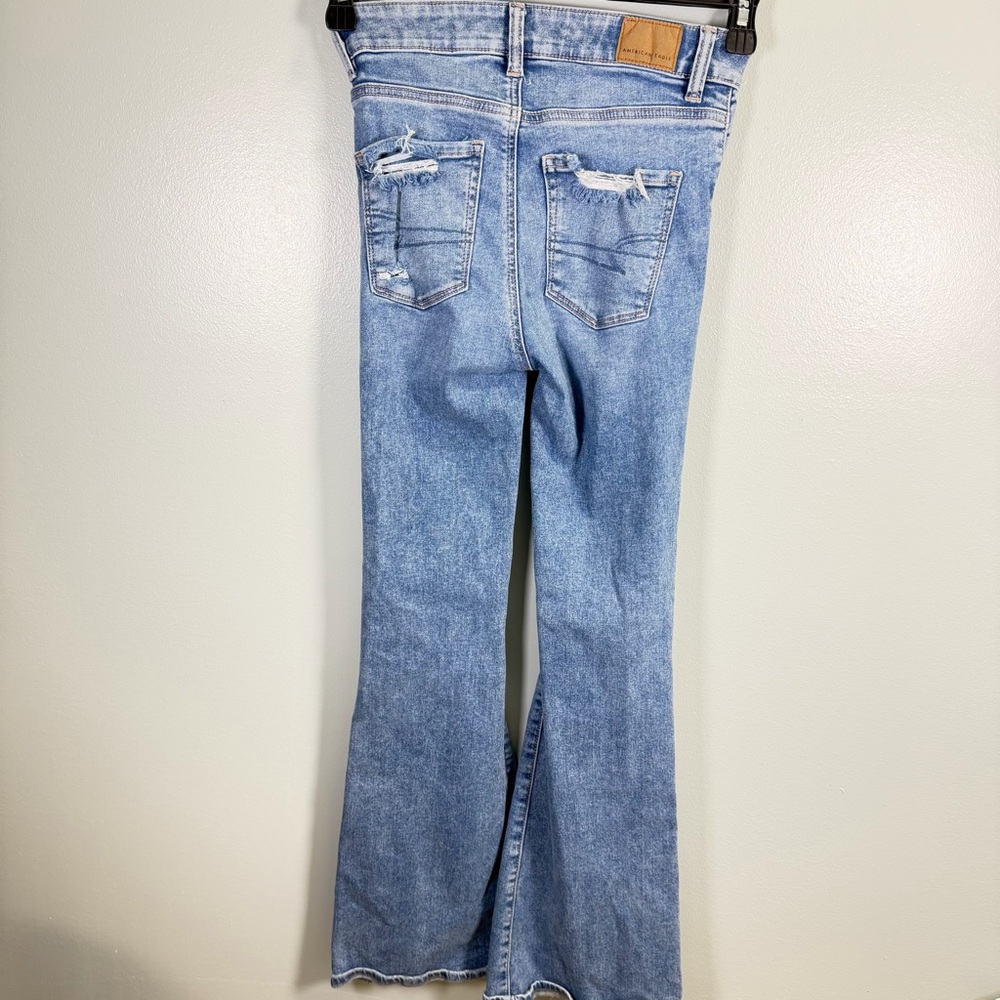 American Eagle Outfitters Medium Blue Distressed Flare Jeans - Picture 7 of 9